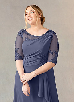 Azazie Dionysus Final Sale Stormy A-Line Boatneck Lace Chiffon Dress image10