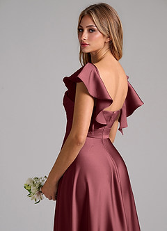 Azazie Leilani Bridesmaid Dresses Merlot A-Line Ruched Stretch Satin Dress image9
