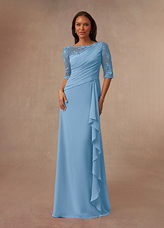 Azazie Dionysus vestidos de madre de la novia Vestido de Azul Acero de Gasa de Corte En A con Encaje cuello barco image1