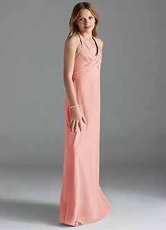 Azazie Tessie Junior A-Linie Plissee Chiffon Kleid Rosettenrosa image4