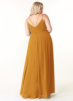 Azazie Janine Bridesmaid Dresses Butterscotch A-Line V-Neck Chiffon Dress image7