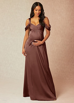 Azazie Rhea Maternity Bridesmaid Dresses A-Line Off-The-Shouler Pleated Stretch Satin Floor-Length Dress image1