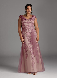 Azazie Melena Mother of the Bride Dresses Vintage Mauve Champagne Mermaid Lace Tulle Dress image11
