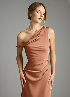 Azazie Emerson Brautjungfernkleider Meerjungfrau-Linie Schulterfrei Stretch-Satin Kleid Bronzer image6