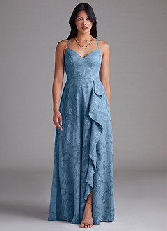 Azazie Naeem Bridesmaid Dresses Steel Blue A-Line Floral Burnout Dress image1