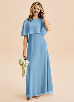 Azazie Maris Junior Abito A-Line in Chiffon Blu Acciaio image1