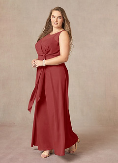 Azazie Marchioness Mother of the Bride Dresses Rust A-Line Scoop Pleated Chiffon Dress image9