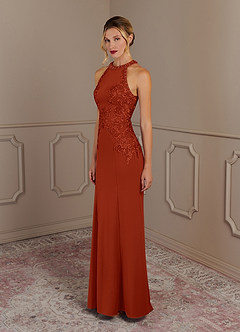 Azazie Tyra Mother of the Bride Dresses Rust Mermaid Halter Lace Stretch Crepe Dress image2