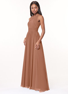 Azazie Harper Brautjungfernkleider A-Linie Plissee Chiffon Kleid Bronzer image3