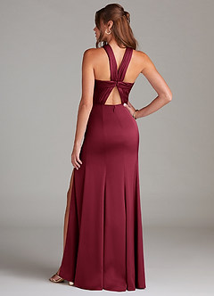 Azazie Rue Bridesmaid Dresses Burgundy Mermaid Pleated Stretch Satin Dress image7