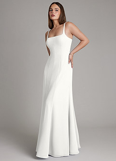 Azazie Nyla Bridesmaid Dresses White A-Line Square Neckline Chiffon Dress image4