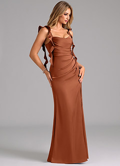 Azazie Jessamine Bridesmaid Dresses Cedar Rose A-Line Corset Stretch Satin Dress image4