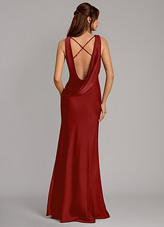 Azazie Cheryl Bridesmaid Dresses Pomegranate Mermaid Stretch Satin Dress image1