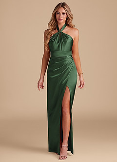 Azazie Zaya Bridesmaid Dresses Eucalyptus Sheath Pleated Metallic Satin Dress image3