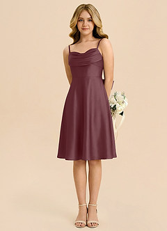 Azazie Bear Junior Robe Trapèze en Satin extensible Encolure en Forme de Cœur Sangria image5