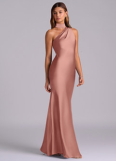 Azazie Seona Robes de demoiselle d'honneur Robe Sirène en Satin extensible Une épaule Rosette image5