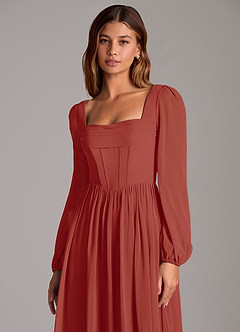Azazie Maree Bridesmaid Dresses Terracotta A-Line Corset Chiffon Dress image7