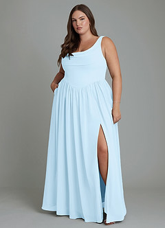 Azazie Novi Brautjungfernkleider A-Linie Plissee Chiffon Kleid Himmelblau image7