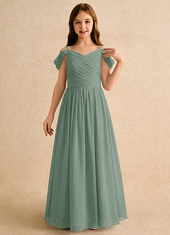 Azazie Chelo Girls Formal Abiti da Ragazza di Fiori Abito A-Line in Chiffon Plissettato Salvia Argentata image5