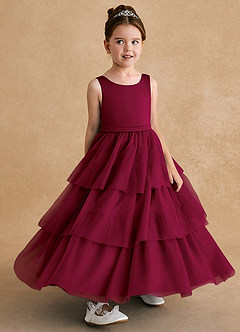 Azazie Megallie Flower Girl Dresses Burgundy A-Line Bow Tulle Dress image3