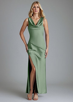 Azazie Adelyn Final Sale Matcha Mermaid Pleated Stretch Satin Dress image1