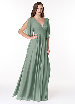 Azazie Temeka Brautjungfernkleider A-Linie Gestreift Chiffon Kleid Silberner Salbei image4