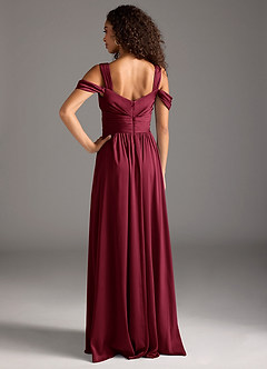 Azazie Lianne Bridesmaid Dresses Burgundy A-Line Off the Shoulder Stretch Satin Dress image4