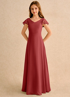 Azazie Nari Girls Formal Blumenmädchenkleider A-Linie mit ärmel Chiffon Kleid Rost image6