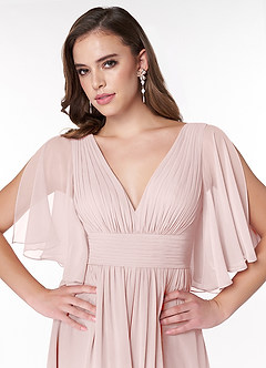 Azazie Temeka Bridesmaid Dresses Blushing Pink A-Line Ruched Chiffon Dress image6