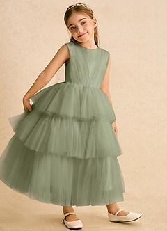 Azazie Marshmallow Abiti da Ragazza di Fiori Abito Principessa in Tulle Fiocco Pistacchio image4