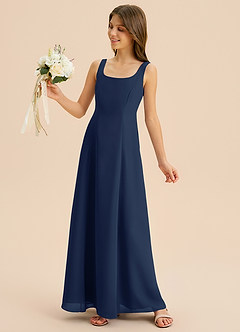 Azazie Lambie Junior Dark Navy A-Line Pleated Chiffon Dress image7