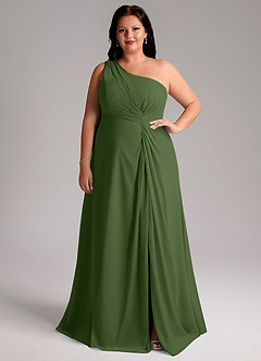 Azazie Brooke Bridesmaid Dresses Olive A-Line One Shoulder Chiffon Dress image8