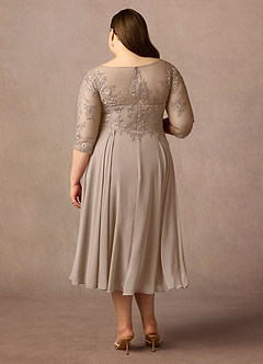 Azazie Marge Kleider für die Brautmutter A-Linie Schaufel Spitze Chiffon Kleid Taupe image7