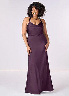 Barbie ♥ Azazie Bridesmaid Dresses Plum Mermaid Pleated Stretch Satin Dress image6
