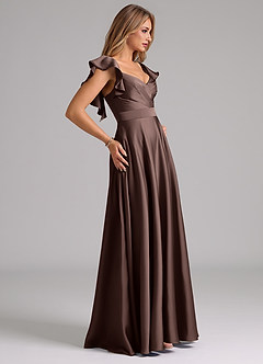 Azazie Leilani Bridesmaid Dresses Ganache A-Line Ruched Stretch Satin Dress image6