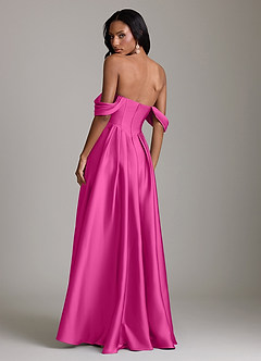 Azazie Loisa Abiti da Damigella Abito A-Line in Raso Elasticizzato a Spalla Scoperta Fucsia image2