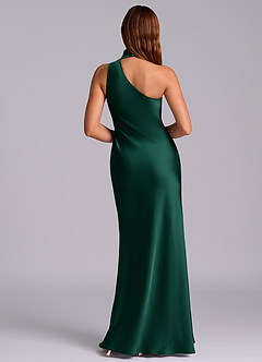 Azazie Seona Bridesmaid Dresses Emerald Mermaid One Shoulder Stretch Satin Dress image4