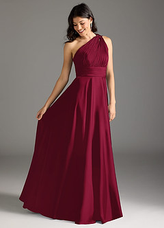 Azazie Charlize Bridesmaid Dresses Burgundy A-Line One Shoulder Stretch Satin Dress image2