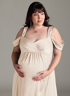 Azazie Rhea Maternity Bridesmaid Dresses A-Line Off-The-Shouler Pleated Stretch Satin Floor-Length Dress image12