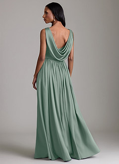 Azazie Novi Robes de demoiselle d'honneur Robe Trapèze en Satin extensible avec poches Sauge D'argent image2