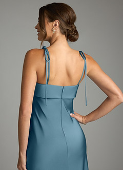 Azazie Ellia Brautjungfernkleider Etui Schleifen Stretch-Satin Kleid Bermudablau image6