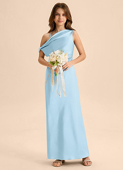 Azazie Emerson Junior Robe Fourreau en Satin extensible Épaule décolletée Bleu Ciel image3