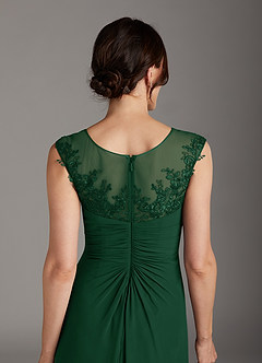 Azazie Endora At-home Try On Dresses Dark Green A-Line Scoop Lace Chiffon Dress image5