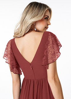 Azazie Zella Robes de demoiselle d'honneur Robe Trapèze en Mousseline de soie Dentelle Terracotta image12