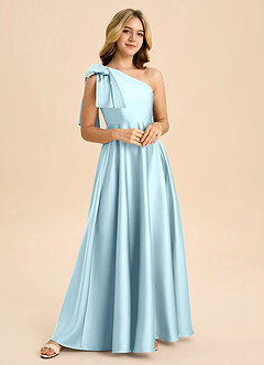 Azazie Penguin Junior Jurk van Stretch Satijn met A-Lijn Boog Wolkenblauw image4