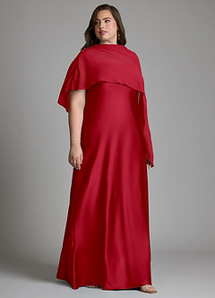 Azazie Jaleesa Bridesmaid Dresses Scarlet Sheath High Neck Stretch Satin Dress image11