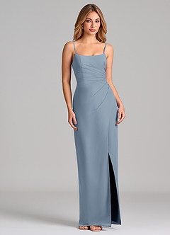 Azazie Calandra 신부 들러리 드레스 쉬스 주름진 쉬폰 바닥 길이 드레스 image5