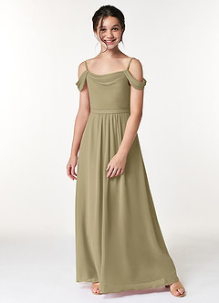 Azazie Alivia Junior Moss Green A-Line Off the Shoulder Chiffon Dress image5