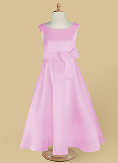 Azazie Lindy Flower Girl Dresses Candy Pink A-Line Pleated Matte Satin Dress image13