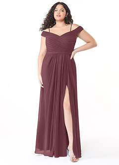 Azazie Audrianna Bridesmaid Dresses Sangria A-Line Off-The-Shoulder Gathered Chiffon Convertible Dress image7
